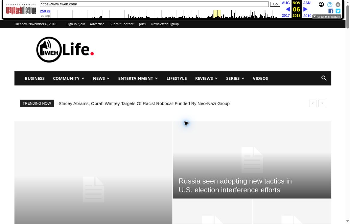 Archived FiWEH Life news and entertainment homepage from November 2018